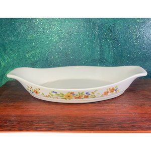 Vintage 1980 Sweet Flowers Bake Serve'N Store Stoneware 10" Au Gratin Dish ~YaY!